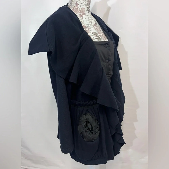 🛍️KATHERINE BARCLAY “Unique” Black Wool blend Frock/coat size S. - Picture 7 of 14